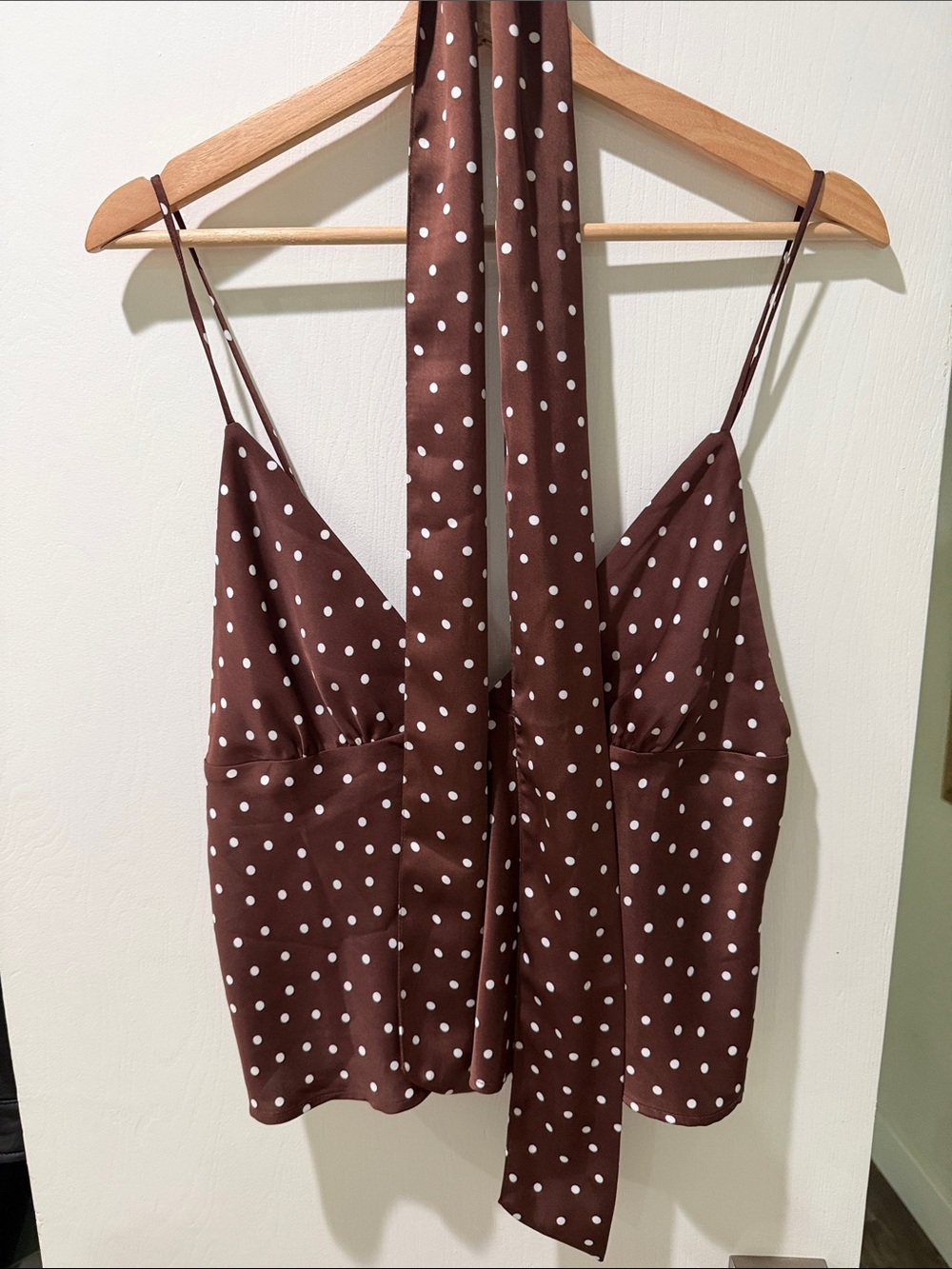 Maeve Browne Polka Dot Satin Camisole Top with Neck Tie
